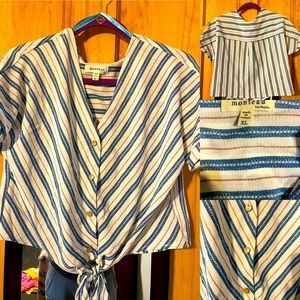 Blue & white button down top size XL